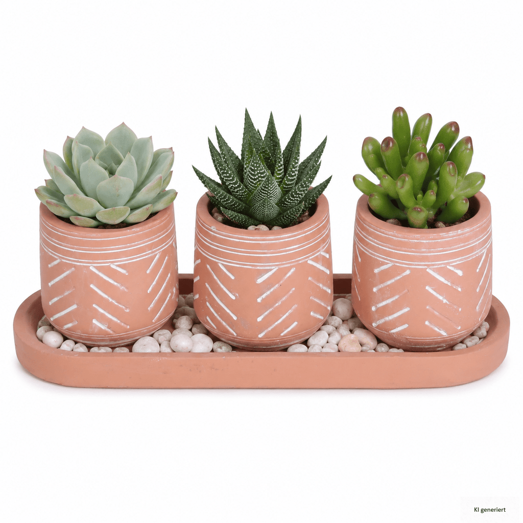 Cache-pot terre cuite Ø 7 cm avec plateau, lot de 4 pièces