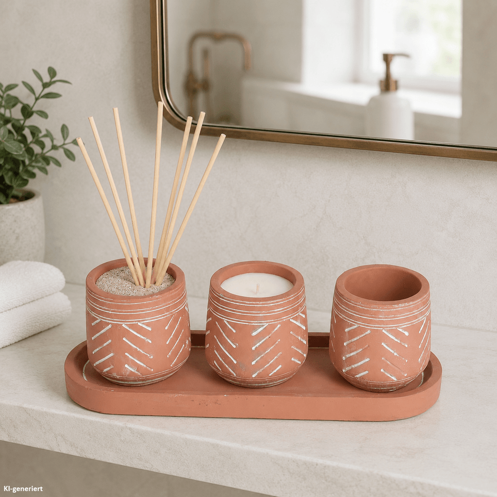 Cache-pot terre cuite Ø 7 cm avec plateau, lot de 4 pièces