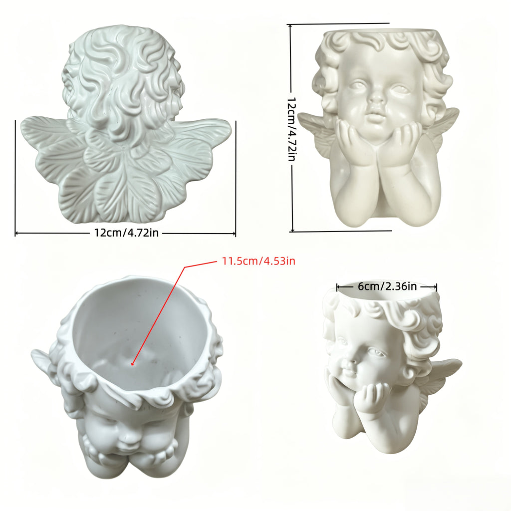Cache-pot tête d'ange en résine blanche 12 cm pour intérieur