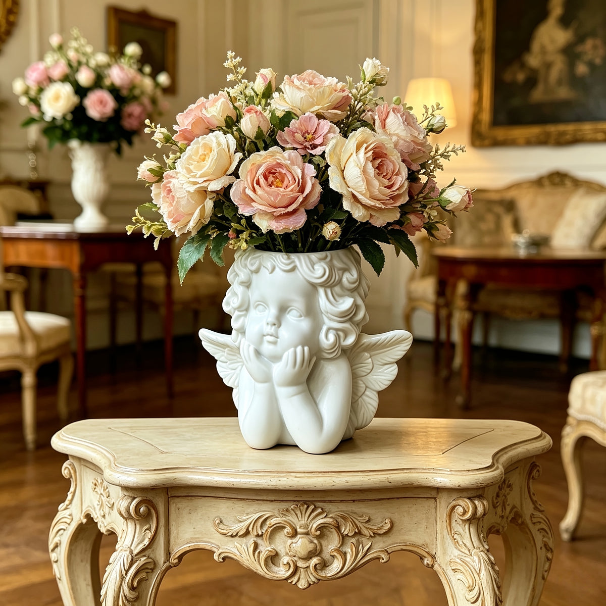 Cache-pot tête d'ange en résine blanche 12 cm pour intérieur