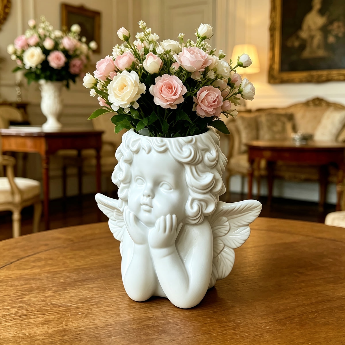 Cache-pot tête d'ange en résine blanche 12 cm pour intérieur