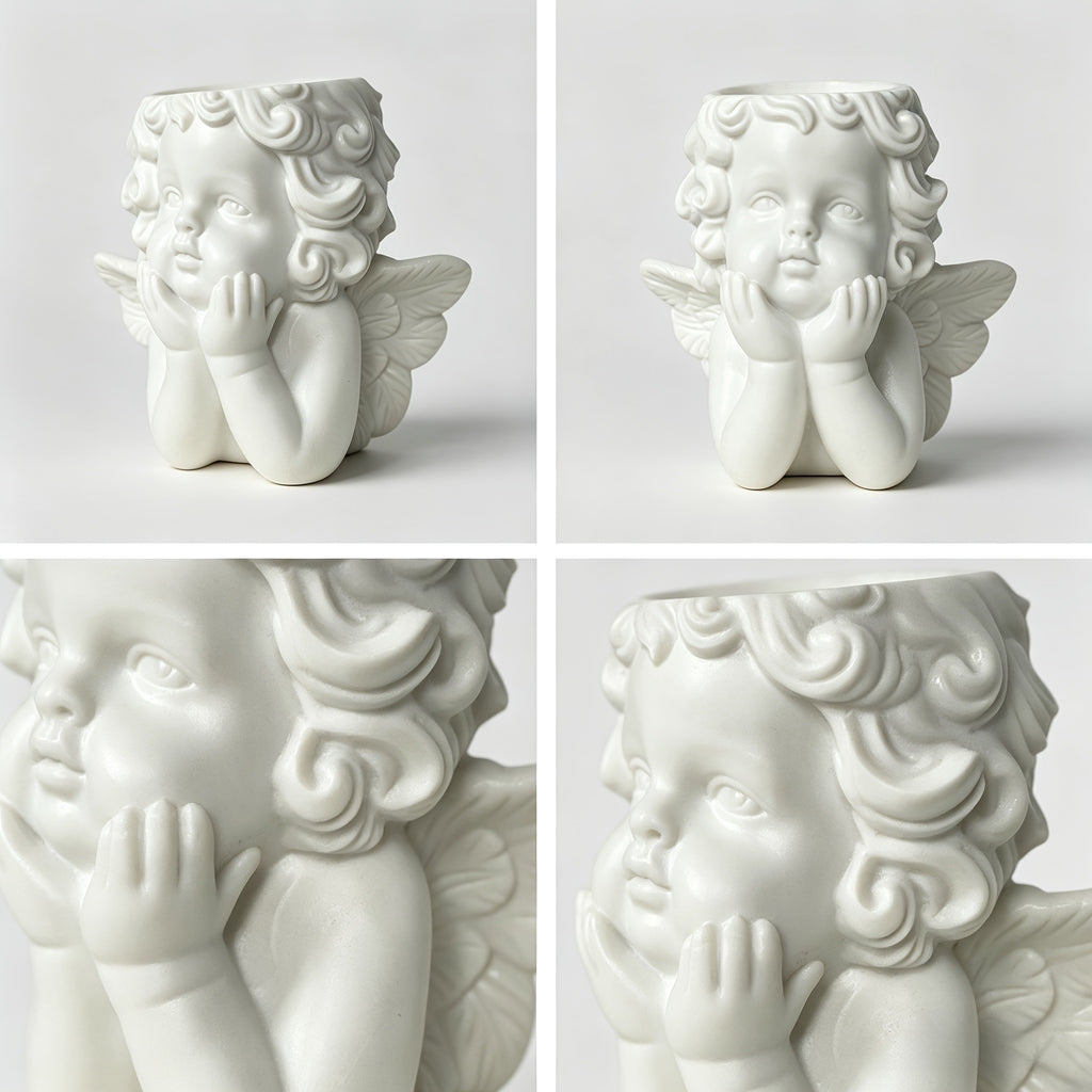 Cache-pot tête d'ange en résine blanche 12 cm pour intérieur