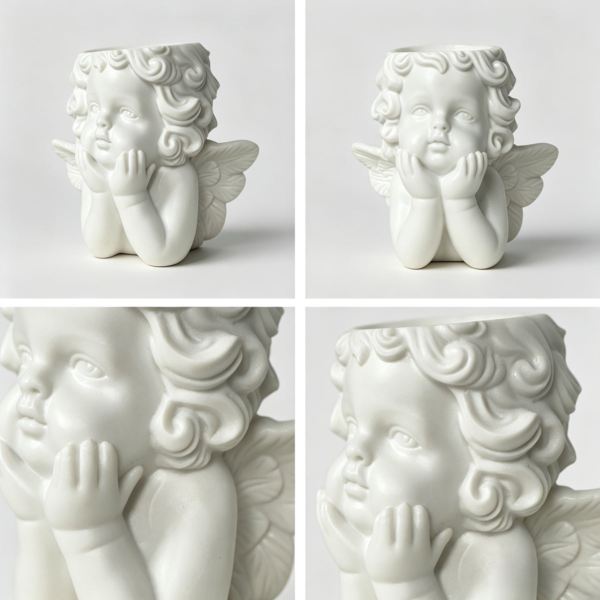 Cache-pot tête d'ange en résine blanche 12 cm pour intérieur