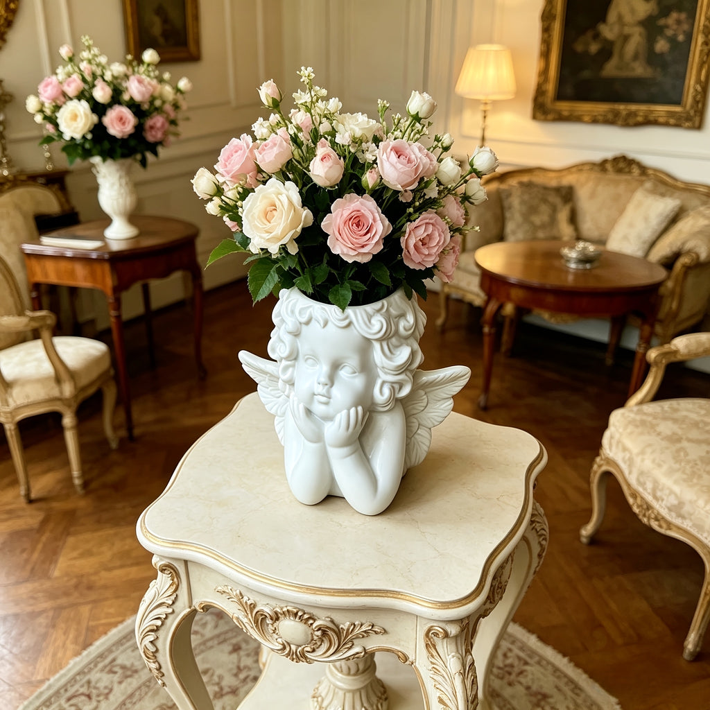 Cache-pot tête d'ange en résine blanche 12 cm pour intérieur