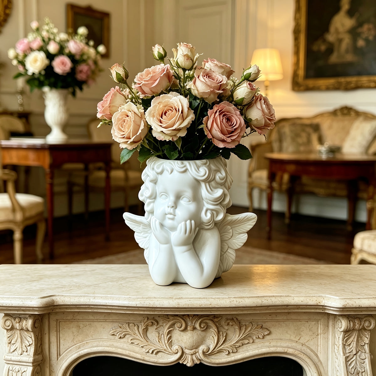 Cache-pot tête d'ange en résine blanche 12 cm pour intérieur