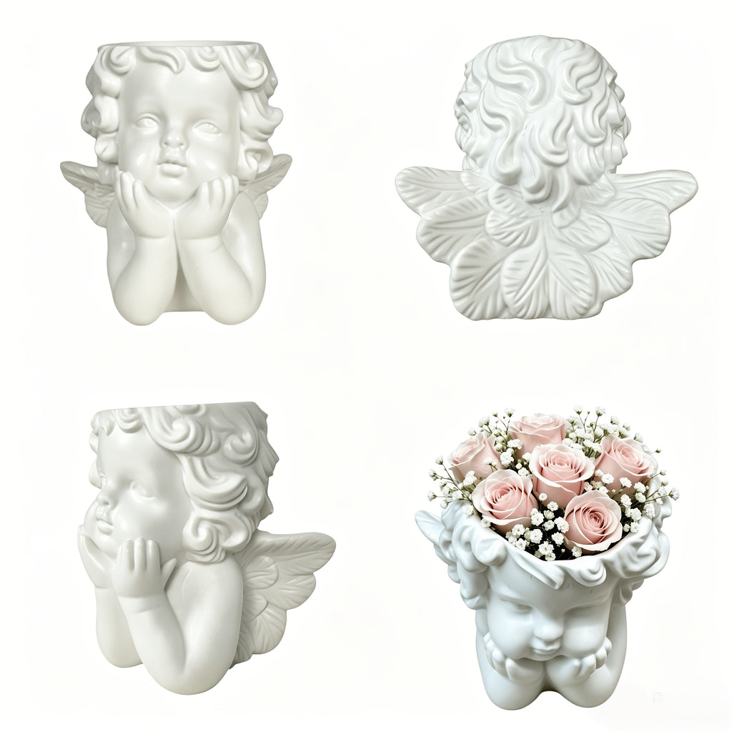 Cache-pot tête d'ange en résine blanche 12 cm pour intérieur