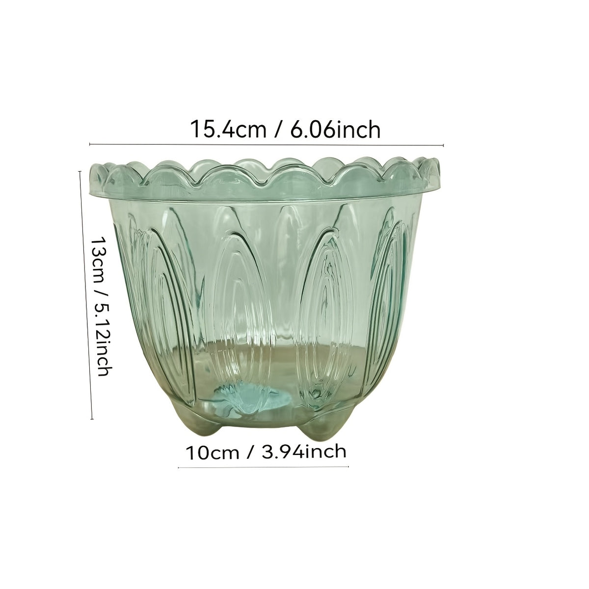 Cache-pot transparent vert Ø 15 cm, bord festonné à pétales