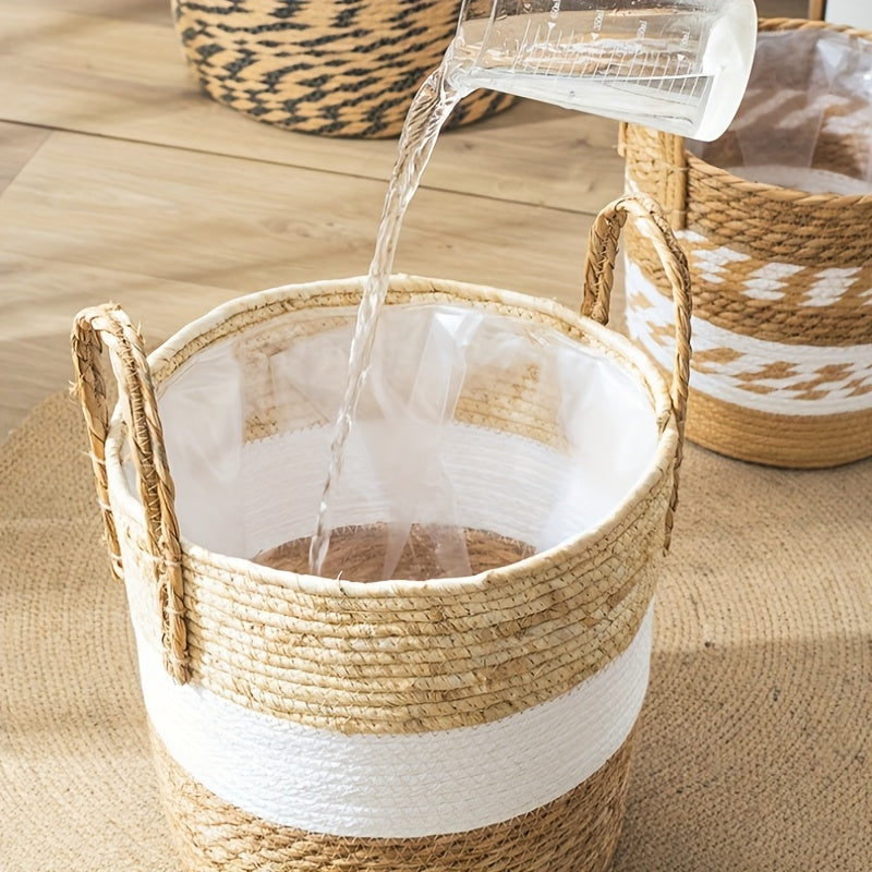 Cache-pot tressé lot de 2 naturel Ø 31 et Ø 26 cm à anses
