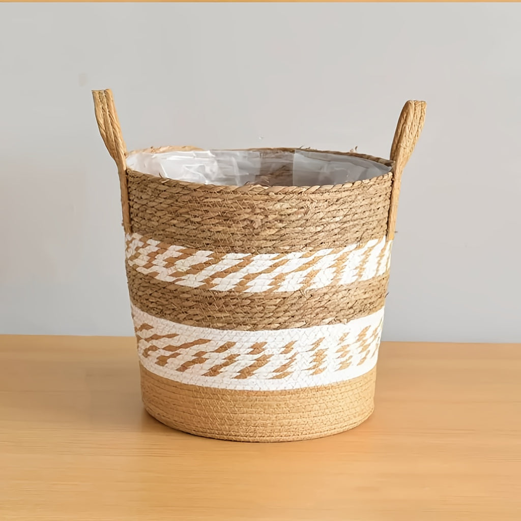 Cache-pot tressé lot de 2 naturel Ø 31 et Ø 26 cm à anses