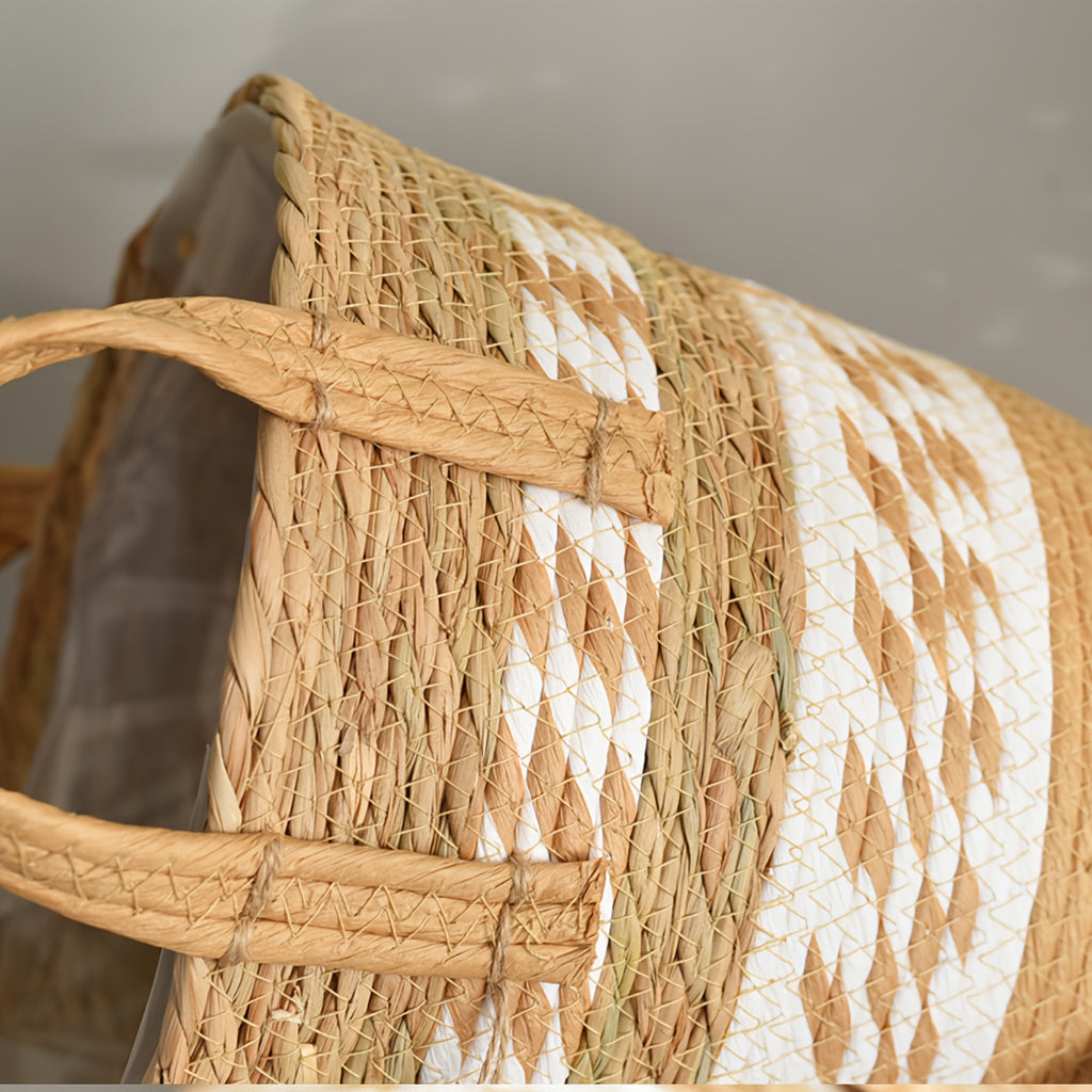 Cache-pot tressé lot de 2 naturel Ø 31 et Ø 26 cm à anses