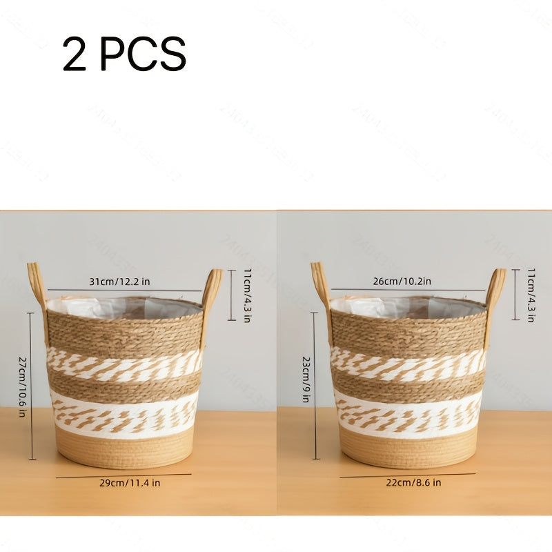 Cache-pot tressé lot de 2 naturel Ø 31 et Ø 26 cm à anses