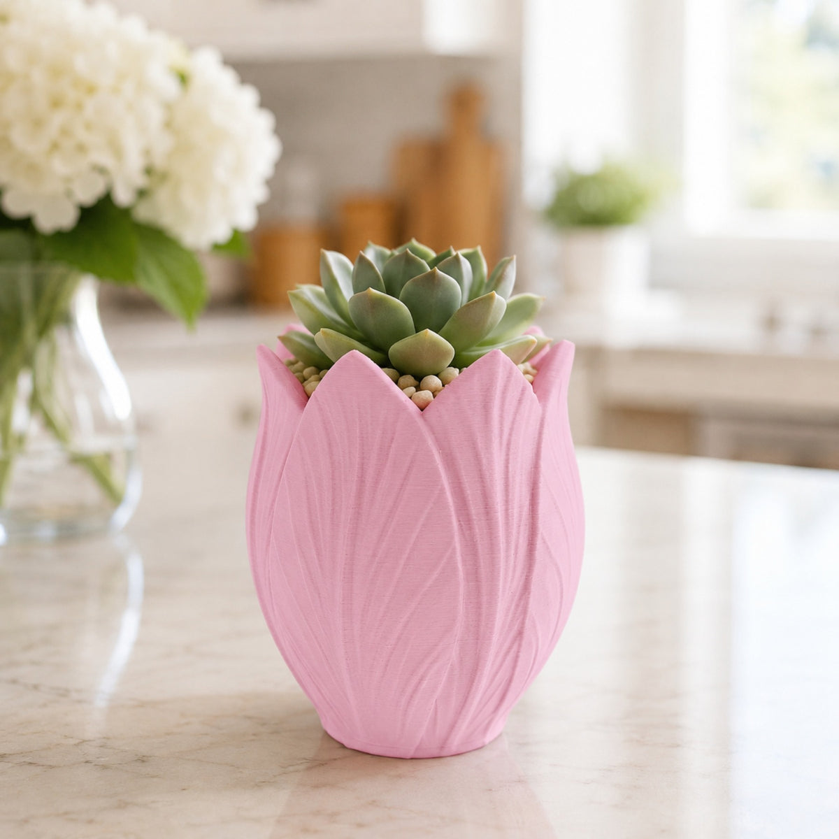 Cache-pot tulipe rose Ø 8 cm — mini pot pour succulente
