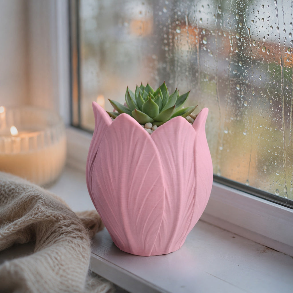 Cache-pot tulipe rose Ø 8 cm — mini pot pour succulente