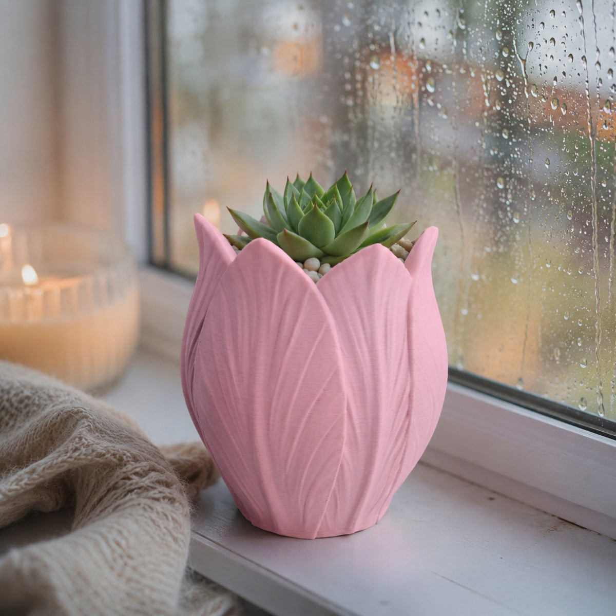 Cache-pot tulipe rose Ø 8 cm — mini pot pour succulente