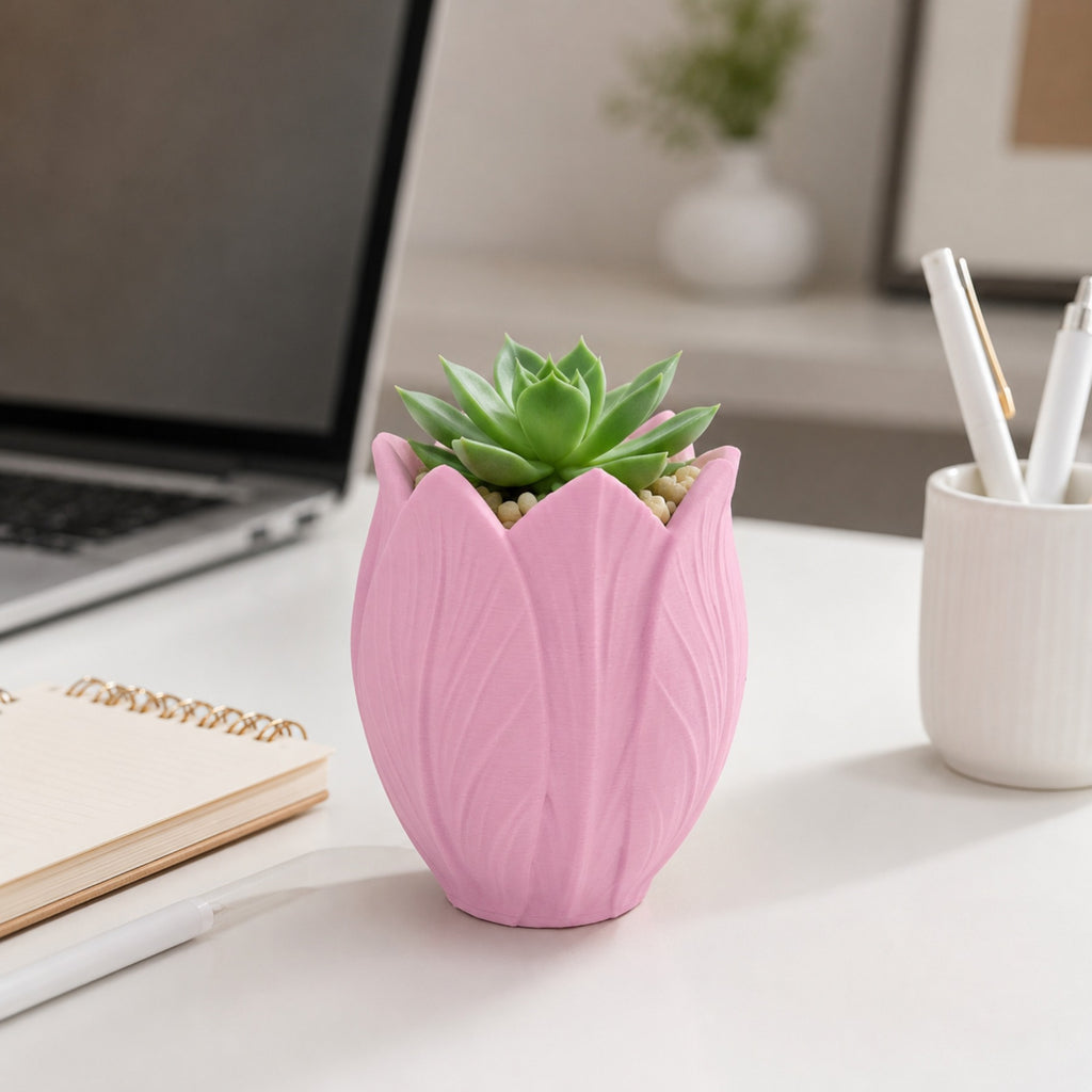 Cache-pot tulipe rose Ø 8 cm — mini pot pour succulente