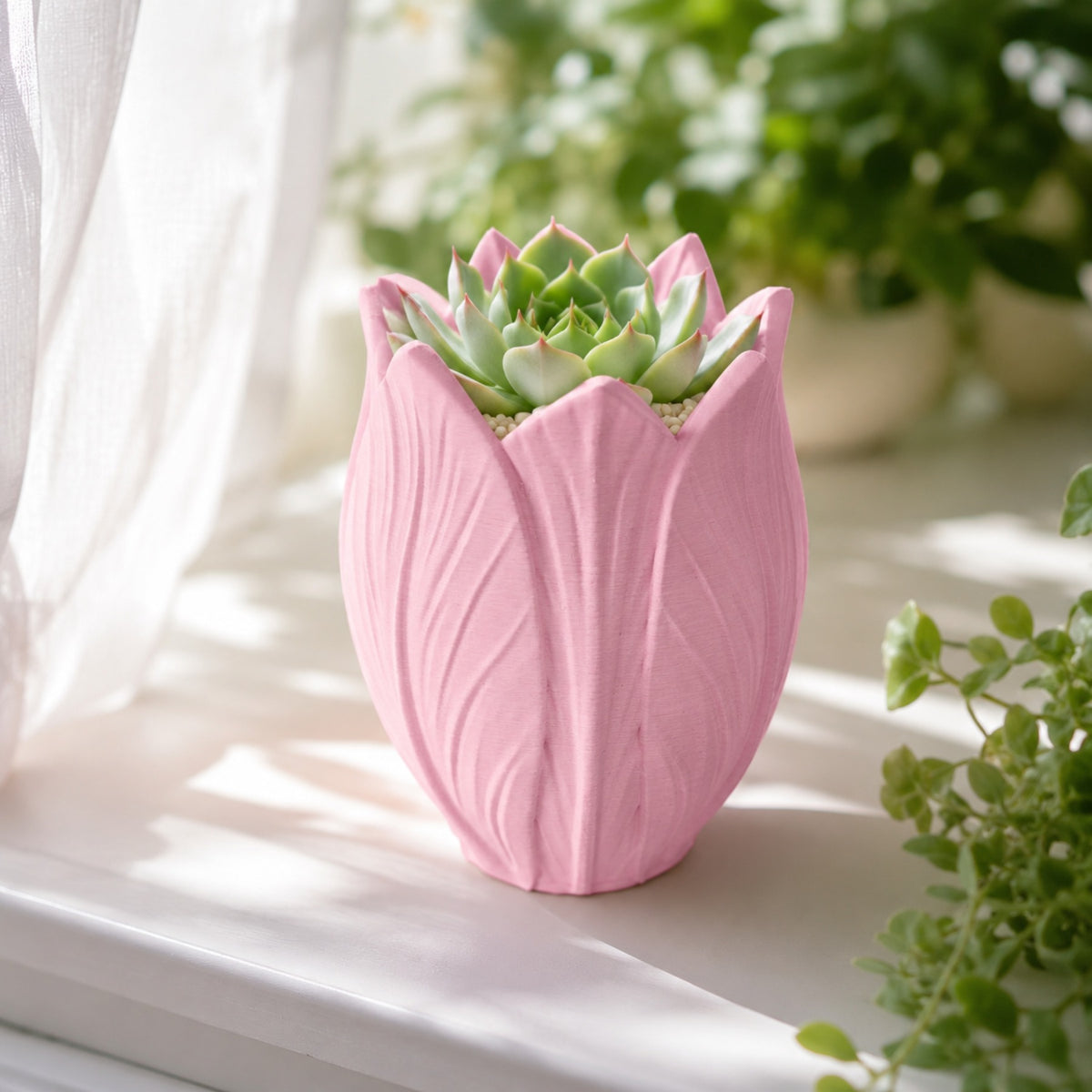 Cache-pot tulipe rose Ø 8 cm — mini pot pour succulente