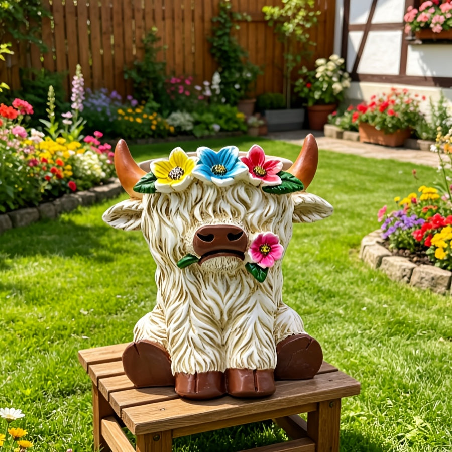 Pot de fleurs vache des Highlands blanche Image