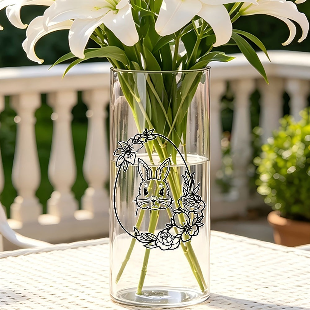 Cache-pot en verre cylindrique, motif lapin de Pâques boho