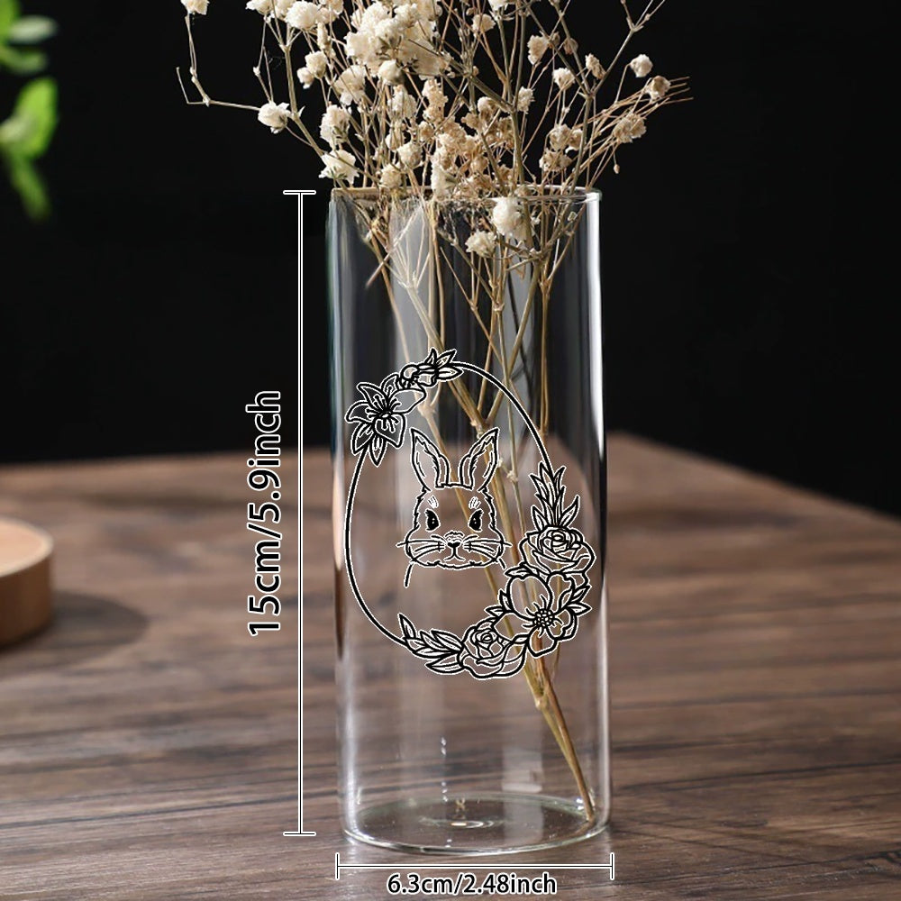 Cache-pot en verre cylindrique, motif lapin de Pâques boho
