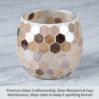Cache-pot en verre mosaïque nid d'abeille Ø 11 cm beige
