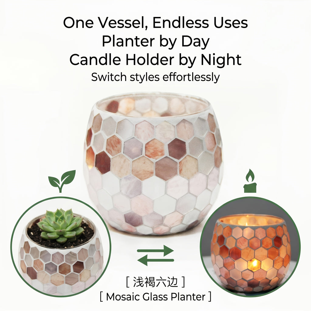 Cache-pot en verre mosaïque nid d'abeille Ø 11 cm beige