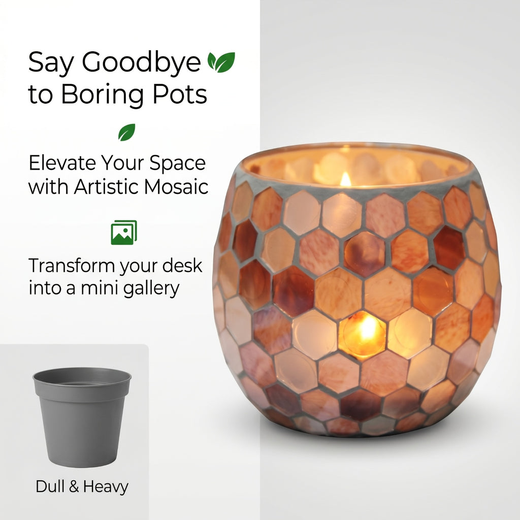 Cache-pot en verre mosaïque nid d'abeille Ø 11 cm beige