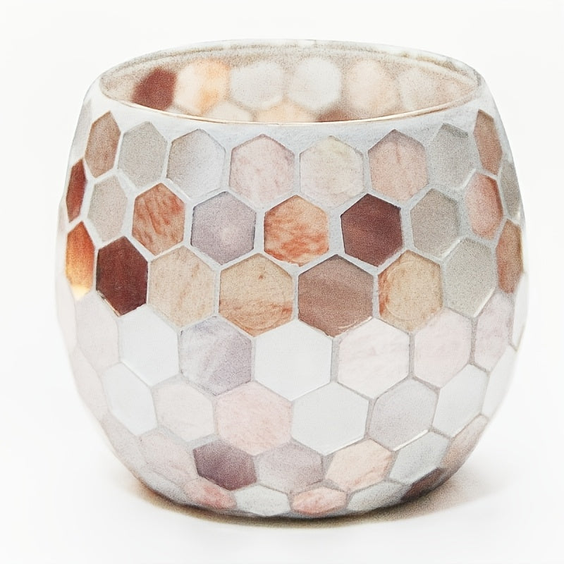 Cache-pot en verre mosaïque nid d'abeille Ø 11 cm beige