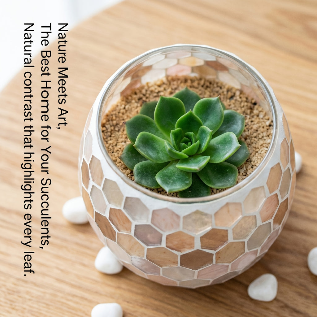 Cache-pot en verre mosaïque nid d'abeille Ø 11 cm beige