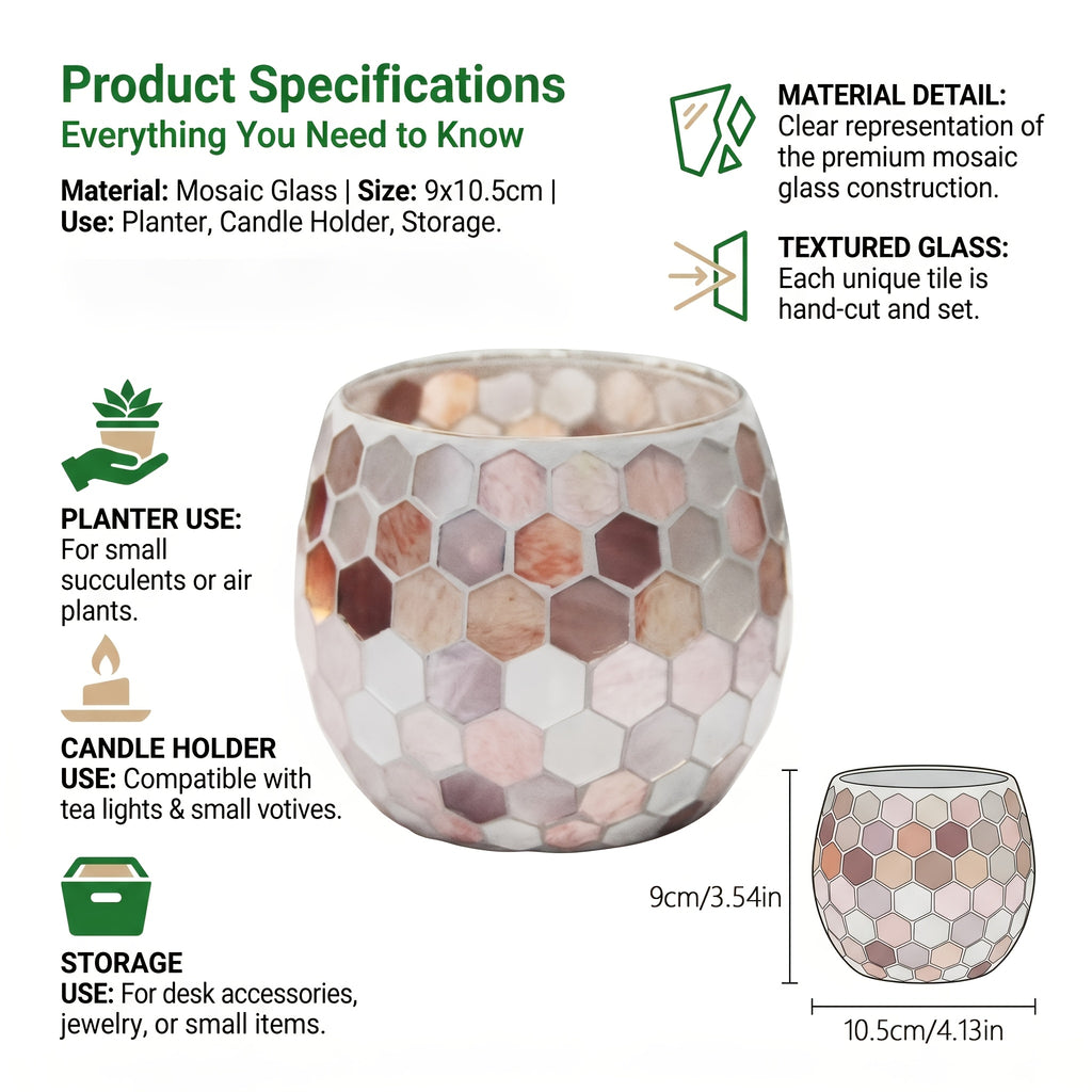 Cache-pot en verre mosaïque nid d'abeille Ø 11 cm beige