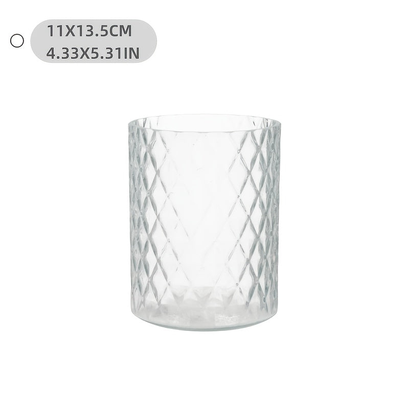 Cache-pot en verre transparent Ø 11 cm, motif losanges taillés