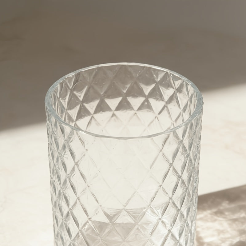 Cache-pot en verre transparent Ø 11 cm, motif losanges taillés