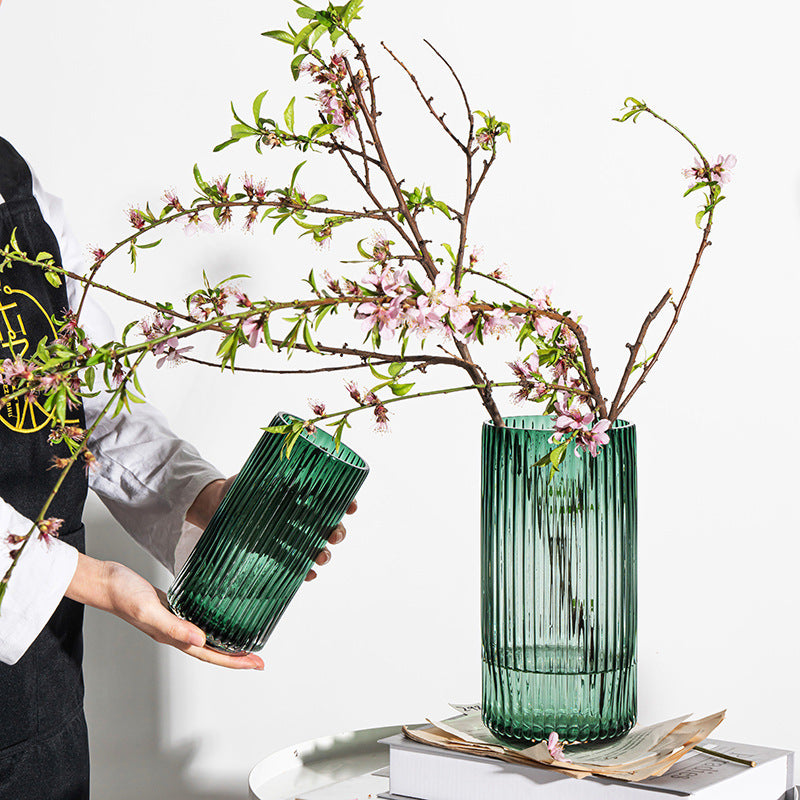 Cache-pot en verre vert strié — mini vase rétro Ø 10 ou 12 cm