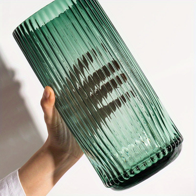Cache-pot en verre vert strié — mini vase rétro Ø 10 ou 12 cm
