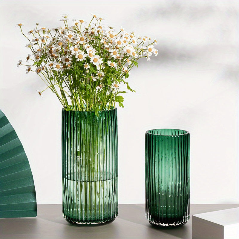 Cache-pot en verre vert strié — mini vase rétro Ø 10 ou 12 cm