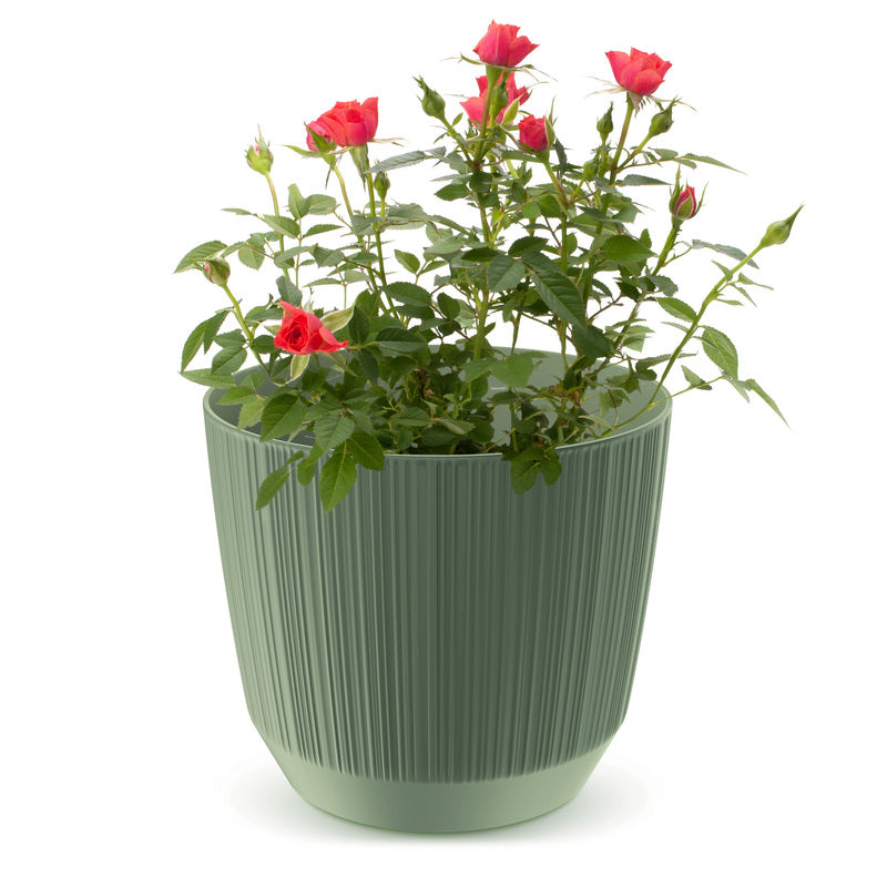Cache-pot vert cannelé Ø 15 cm pour intérieur et terrasse