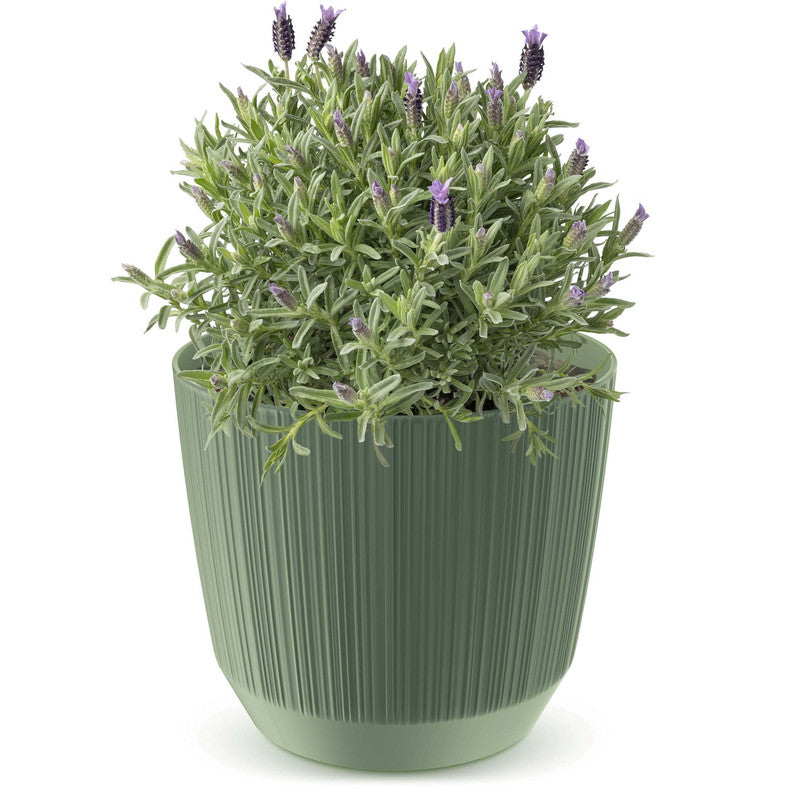Cache-pot vert cannelé Ø 15 cm pour intérieur et terrasse