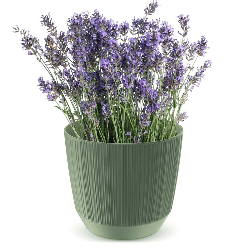 Cache-pot vert cannelé Ø 15 cm pour intérieur et terrasse