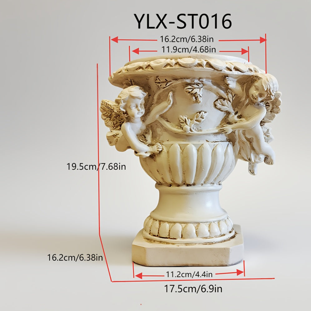 Cache-pot vintage sur pied — vasque aux anges en résine