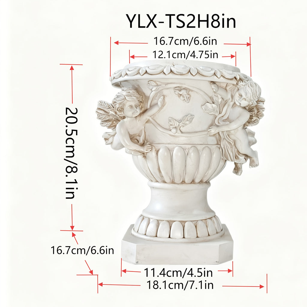 Cache-pot vintage sur pied — vasque aux anges en résine