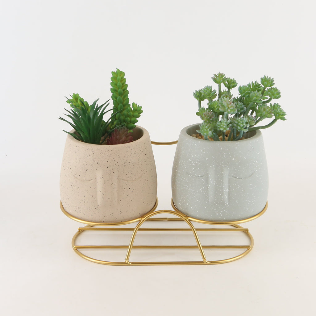 Cache-pot visage en béton Ø 11 cm, style nordique épuré