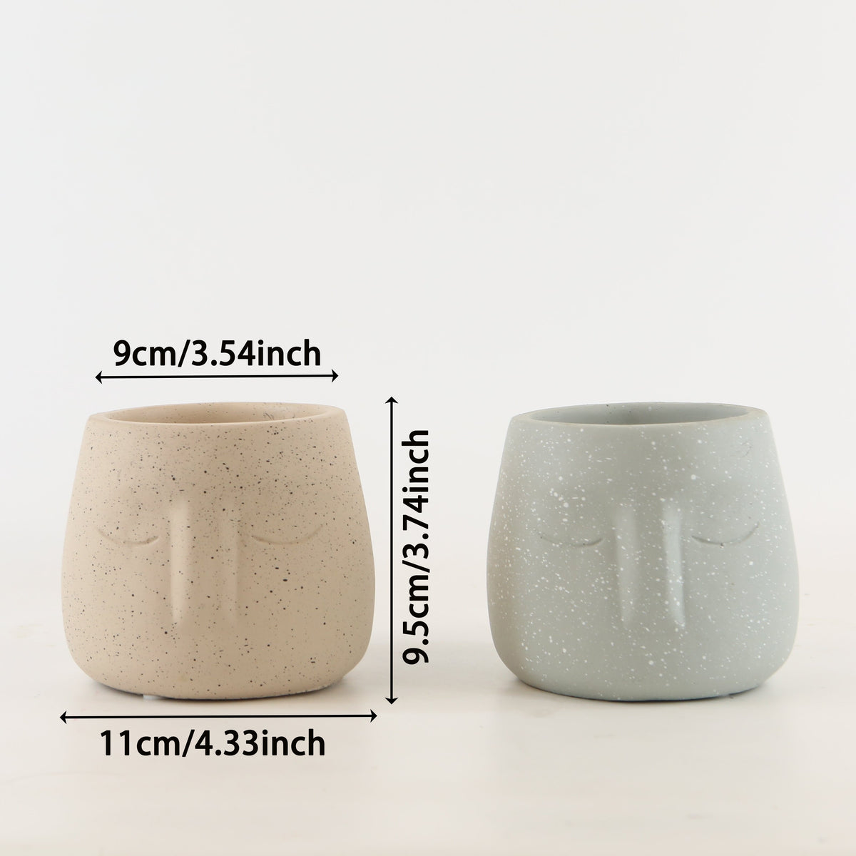 Cache-pot visage en béton Ø 11 cm, style nordique épuré