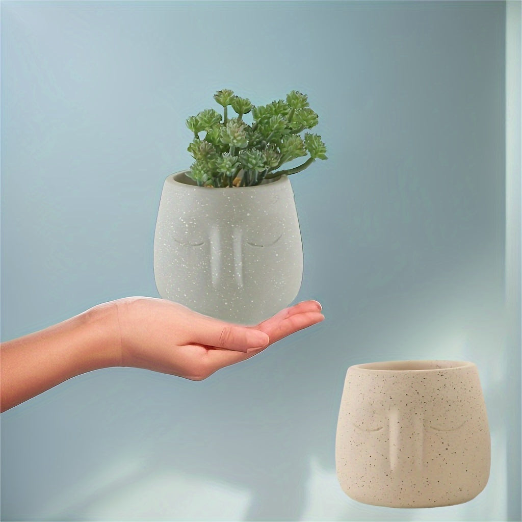 Cache-pot visage en béton Ø 11 cm, style nordique épuré