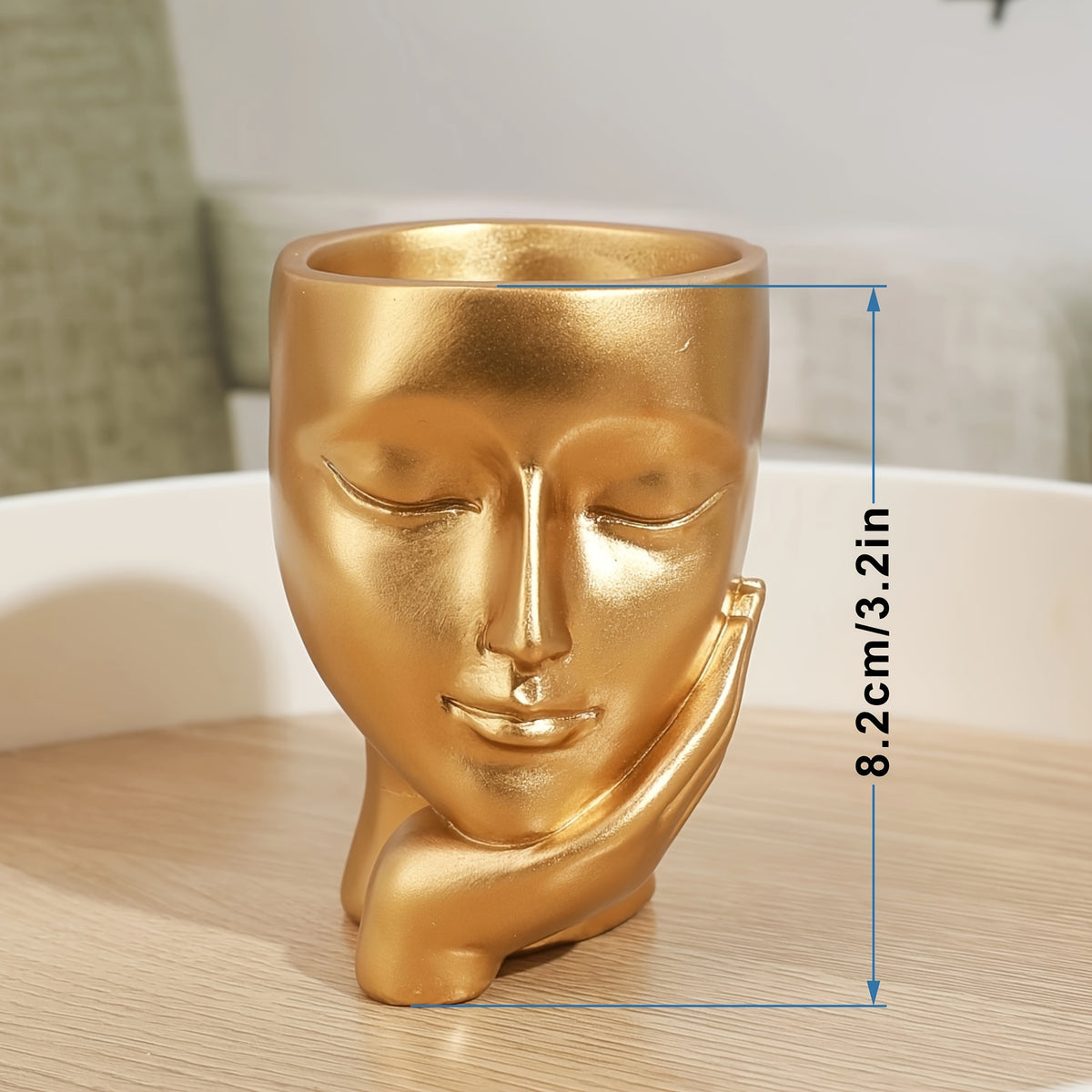 Cache-pot visage doré en résine 9 cm — décoration de bureau