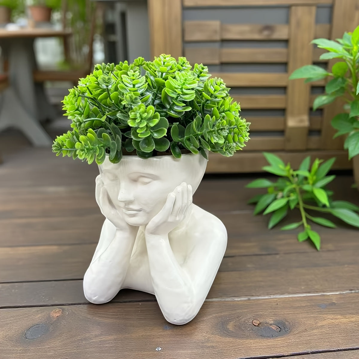 Cache-pot visage méditant en résine — petit format, 4 coloris