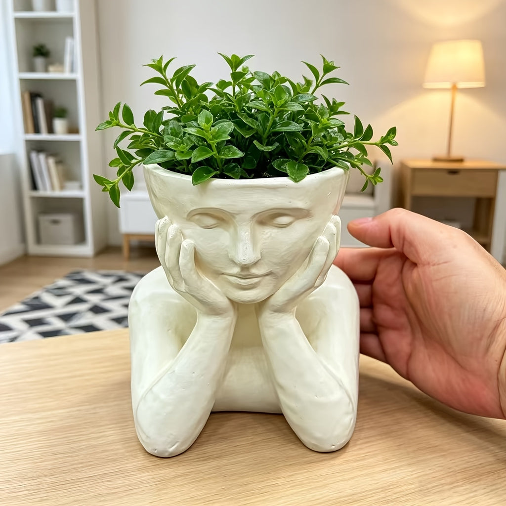 Cache-pot visage méditant en résine — petit format, 4 coloris