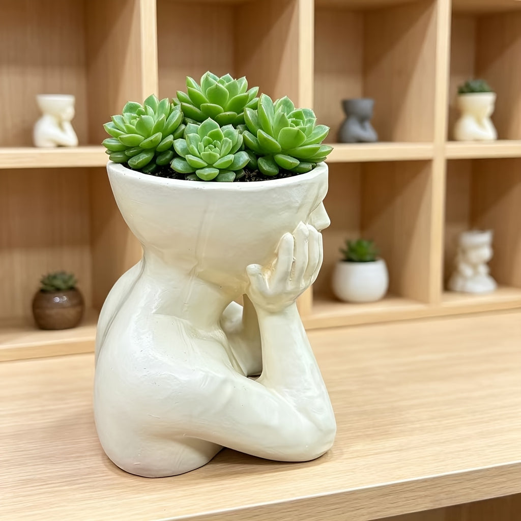Cache-pot visage méditant en résine — petit format, 4 coloris