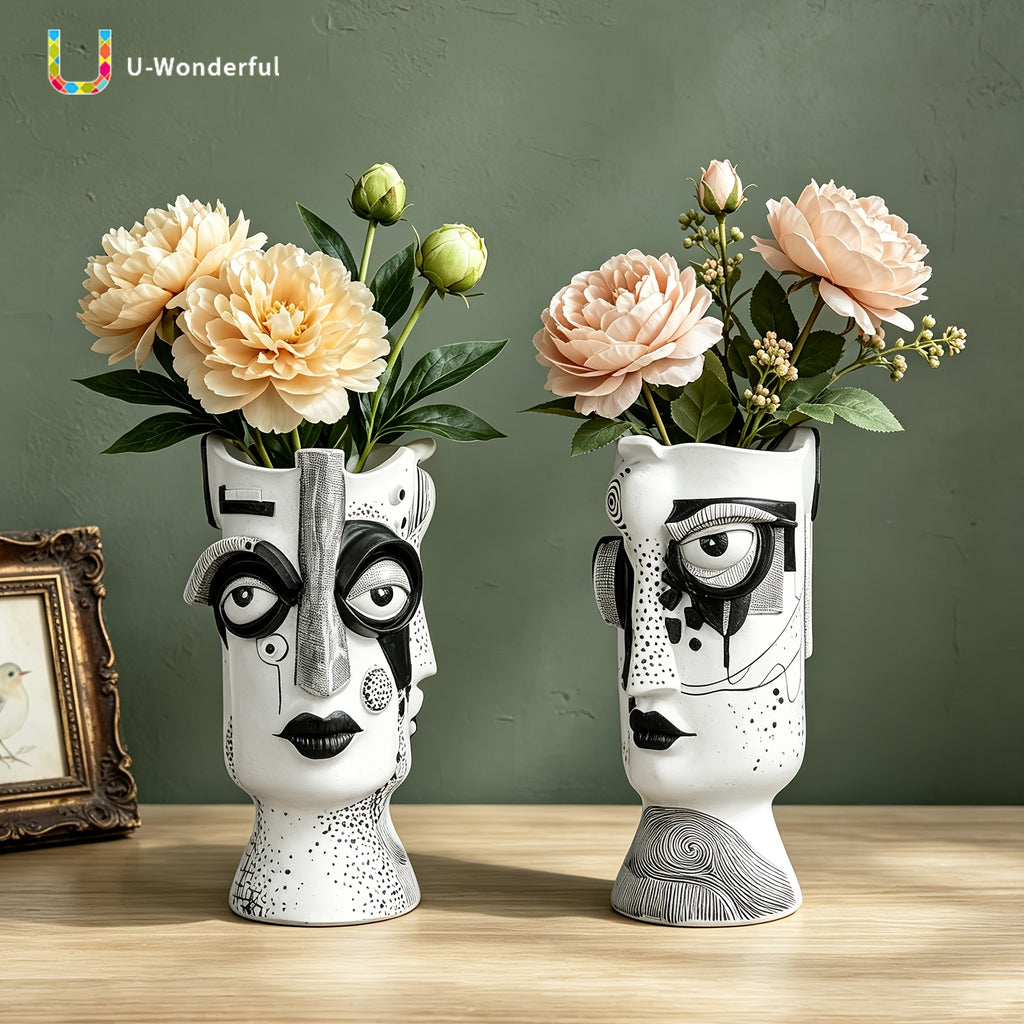Cache-pot visage sculptural en résine — déco art moderne