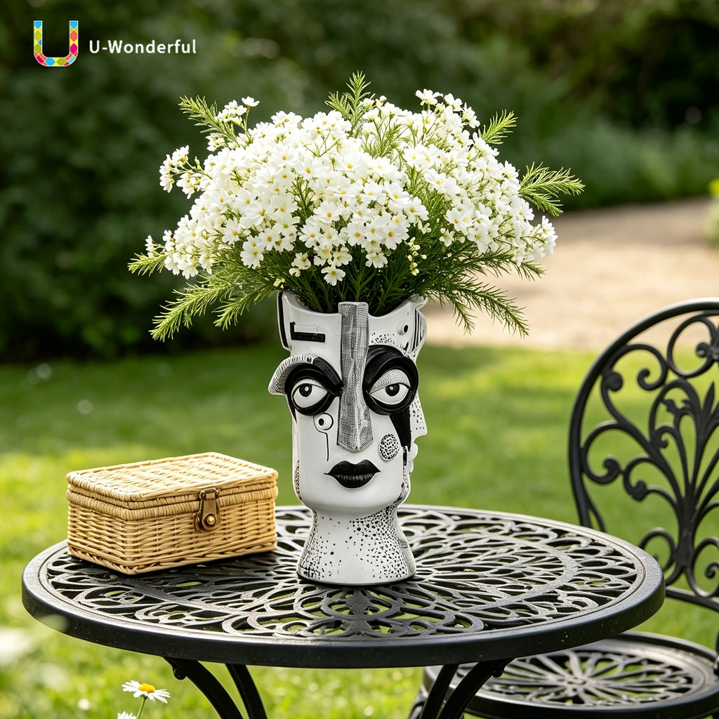 Cache-pot visage sculptural en résine — déco art moderne