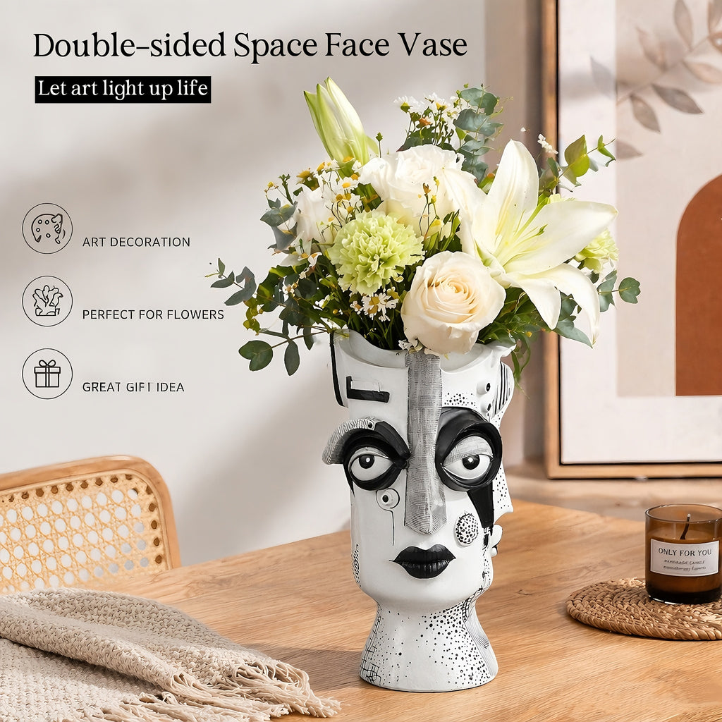 Cache-pot visage sculptural en résine — déco art moderne