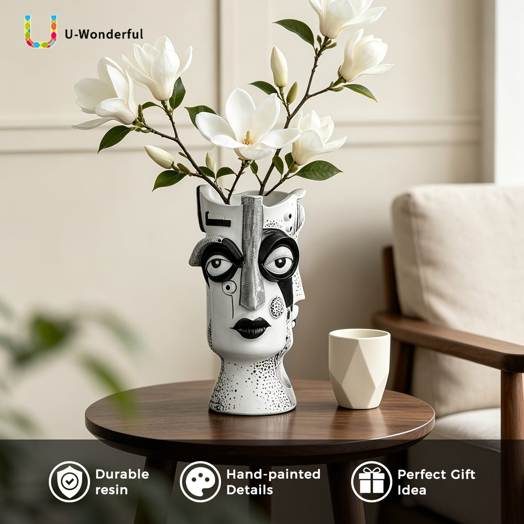 Cache-pot visage sculptural en résine — déco art moderne